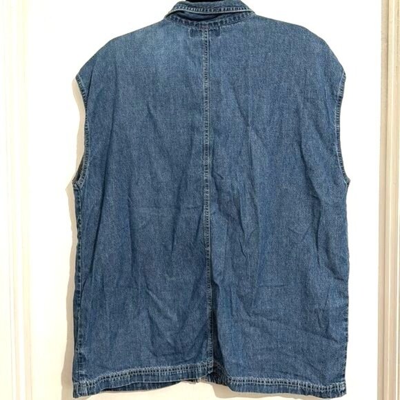 Vintage Blue Denim Sleeveless Zip-Up Vest W/ 3 Pockets Mens Size L 100% Cotton C - Picture 4 of 5